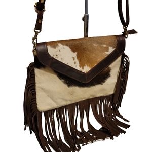 Western purse 2023 latest gift with cowhide print in faux fur suede with fringes